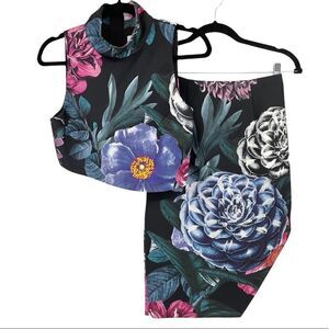 Keepsake The Label Asymmetric Floral 2Piece Pencil Skirt Crop Top Set